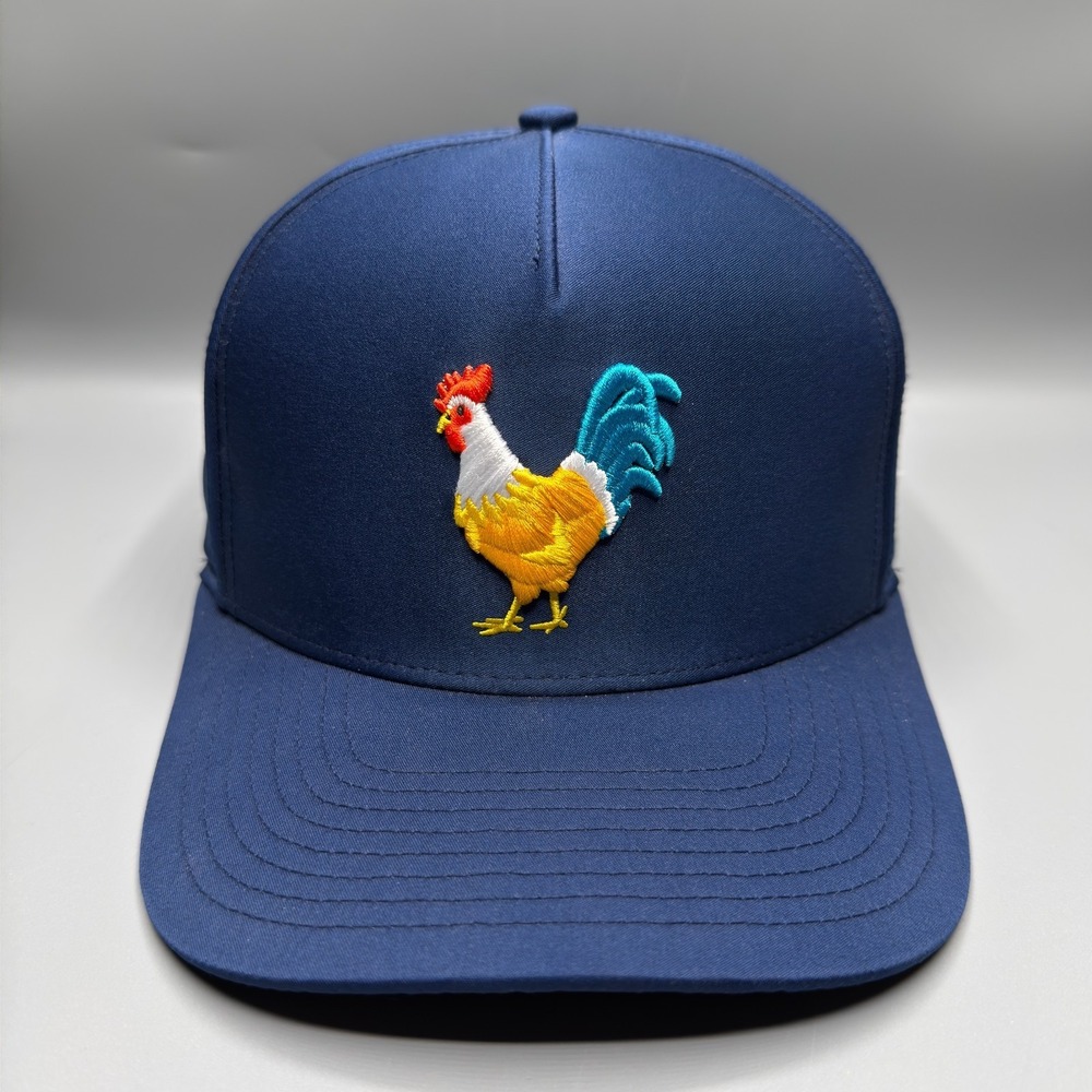 Waggle Golf Hat Cap Adult Feelin' Cocky Rooster Blue Snapback Vented Stretch